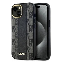 DKNY Odinis langeliais raštuotas magnetinis dėklas iPhone 15 Plus / 14 Plus - juodas