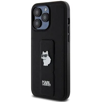 Karl Lagerfeld Gripstand Saffiano Choupette Pins dėklas telefonui iPhone 13 Pro / 13 - juodas