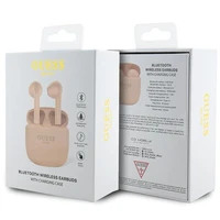 Guess Classic EST logotipas TWS Bluetooth ausinės + įkrovimo stotelė - rožinės