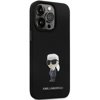 Karl Lagerfeld KLHCP13XSMHKNPK dėklas telefonui iPhone 13 Pro Max - juodas silikoninis Ikonik metalinis kaištis