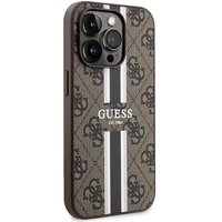 Guess 4G Printed Stripes MagSafe dėklas telefonui iPhone 15 Pro - rudas