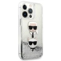 Karl Lagerfeld Skystas Glitter Karl&Choupette Galvos dėklas iPhone 13 Pro Max - sidabrinis