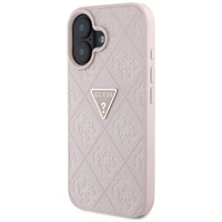 Guess Hot Stamp 4G Pattern Triangle Metal Logo iPhone 16 dėklas - rožinė