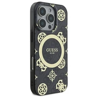 Guess IML Peony On 4G Background Magnetinis dėklas iPhone 16 Pro - juodas