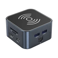 Hub USB-C 12 in 1 Wozinsky WHBC09Y8S daugiafunkcis, su belaidžio įkrovimo funkcija, aliuminis, su 15 cm laidu - pilkas