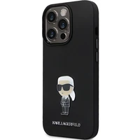 Karl Lagerfeld KLHCP13LSMHKNPK dėklas telefonui iPhone 13 Pro / 13 - juodas silikoninis Ikonik metalinis kaištis