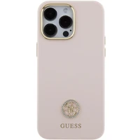 Guess Silikoninis Logo Strass 4G Dėklas telefonui iPhone 15 Pro Max - rožinis