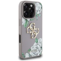 Guess Grained Roses Big 4G Logo dėklas telefonui iPhone 16 Pro Max - violetinis