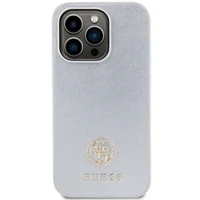 Guess Strass Metal Logo dėklas telefonui iPhone 15 Pro - sidabrinis