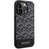 Guess GUHMP14LHGCFSEK iPhone 14 Pro 6.1" juodas/juodas kietas dėklas GCube Juostelės MagSafe