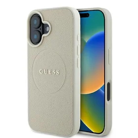 Guess Grūdėtas Žiedas Magnetinis dėklas telefonui iPhone 16 - smėlio spalvos