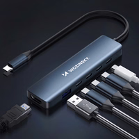 USB-C 6 in 1 Hub Wozinsky WHBC10Y4S daugiafunkcis, aliuminis, su 25 cm laidu - pilkas