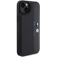BMW perforuotas trispalvės linijos dėklas telefonui iPhone 15 Plus / 14 Plus - juodas