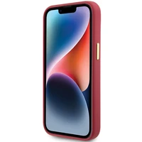 Guess silikoninis dėklas telefonui su metaliniu logotipu ir rėmeliu iPhone 15 - raudonas