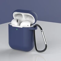 Dėklas AirPods 2 / AirPods 1 silikoninis minkštas ausinių dėklas + Raktų pakabukas karabino pakabukas mėlyna (Dėklas D)