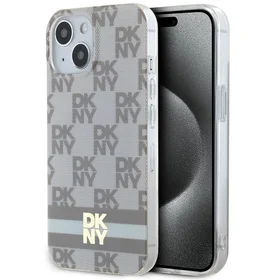 DKNY IML languotas mono raštas ir margintos juostos magnetinis dėklas telefonui iPhone 15 / 14 / 13 - smėlinis
