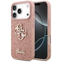 Guess Fiksuotas Blizgus Didelis 4G dėklas telefonui iPhone 17 Pro - rožinė