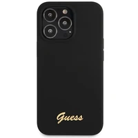 Dėklas Guess GUHCP13XLSLMGBK iPhone 13 Pro Max 6.7" juoda/juoda kietas dėklas Silikoninis Užrašas Auksinis Logotipas