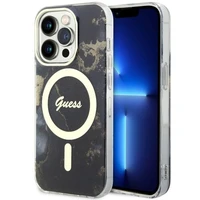 Guess GUHMP14XHTMRSK iPhone 14 Pro Max 6.7" juodas kietas dėklas Golden Marble Magnetinis