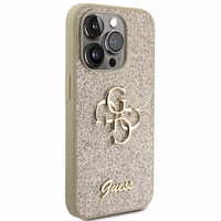 Guess Glitter Script Big 4G dėklas telefonui iPhone 15 Pro – auksinis