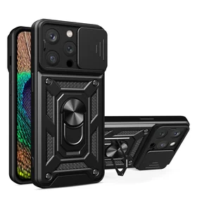 Hybrid Armor Camshield dėklas telefonui iPhone 14 Pro šarvuotas dėklas su kameros dangteliu juodas