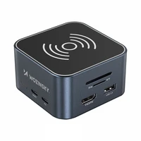 Hub USB-C 12 in 1 Wozinsky WHBC09Y8S daugiafunkcis, su belaidžio įkrovimo funkcija, aliuminis, su 15 cm laidu - pilkas