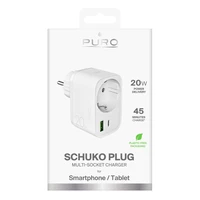 Puro 20W Power Delivery įkroviklis su Schuko kištuku ir lizdu 1x USB-C + 1x USB-A - baltas