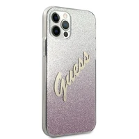 Guess GUHCP12LPCUGLSPI iPhone 12 Pro Max 6.7" rožinis kietasis dėklas Glitter Gradient Script