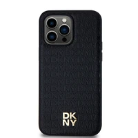 DKNY Odinis raštas su metaliniu logotipu magnetinis dėklas telefonui iPhone 14 Pro - juodas