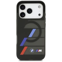 BMW M IML metaliniai mygtukai trispalvės linijos magnetinis dėklas telefonui iPhone 17 Pro - juodas