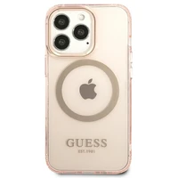 Guess GUHMP13LHTCMP iPhone 13 Pro / 13 6.1" rožinis/rožinis kietas dėklas telefonui su auksiniu kontūru, permatomas Magnetinis MagSafe