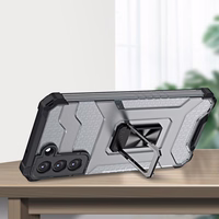 Crystal žiedinis dėklas šarvuotas hibridinis + magnetinis laikiklis Samsung Galaxy S22 + (S22 Plus) mėlynas