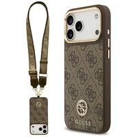 Guess 4G Strass Logo & Big Strap Metal Buttons Magnetinis dėklas telefonui iPhone 17 Pro Max - rudas