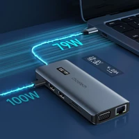 Choetech daugiafunkcis HUB su ekranu 12in1 USB-C į USB-C / USB-A / HDMI / VGA / AUX / SD / TF pilkas (HUB-M26)