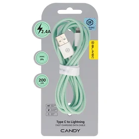 Blavec Kabelis Candy pynėtas - USB to Lightning - 2,4A 2 metres Apple CarPlay (CCA-UL24GN20) žalias