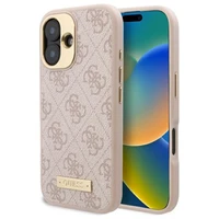 Guess 4G Logo Plate Magnetinis dėklas iPhone 16 - rožinis