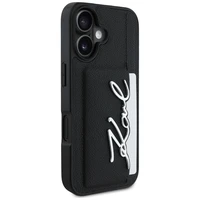 Karl Lagerfeld HC Grūdėtas PU Cardslot Metal Signature iPhone 16 dėklas - juodas