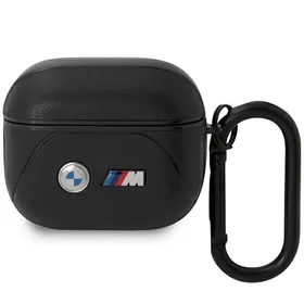 BMW BMA322PVTK AirPods 3 kartos dėklas juodas/juodas odinis su lenkta linija