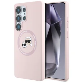 Karl Lagerfeld silikoninis dvigubų galvų ir apskritimo magnetinis Samsung Galaxy S25 Ultra dėklas rožinis