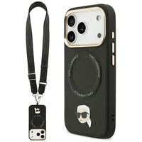 Karl Lagerfeld Big Strap Karl metalinio logotipo Magnetinis dėklas telefonui iPhone 17 Pro Max - juodas