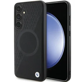 BMW BMHMS24S23RTPK S24 S921 juodas/juodas kietas dėklas Signature Leather Half Textured & Circle MagSafe