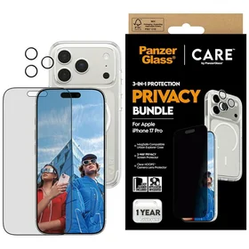 CARE by PanzerGlass flagmanas privatumo 3in1 dėklas + privatumo stiklas + lęšis iPhone 17 Pro