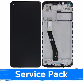 Ekranas skirtas Xiaomi Redmi Note 9 juodas su rėmeliu (Service Pack)
