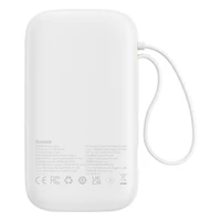 Baseus Qpow2 20000mAh 22.5W išorinė baterija su dvigubu kabeliu su skaitmeniniu ekranu + Baseus Simple USB-C 3A kabelis 0.3m (Baltas) - Balta