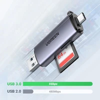 Atminties kortelių skaitytuvas Ugreen CM185 USB-A 3.0/USB-C 3.1 to TF/SD (50706) pilkas