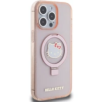 Hello Kitty žiedinis stovas blizgus Electrop Logo magnetinis dėklas telefonui iPhone 15 Pro Max - rožinis