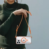 Tel Protect Strap skaidrus dėklas Iphone 15 telefonui, oranžinis