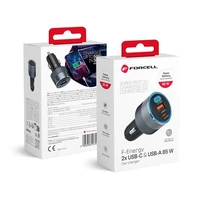 FORCELL F-ENERGY Alu automobilinis įkroviklis 2 x Type C + USB A PD QC4.0 SFC2.0 3A 85W pilkas