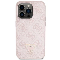 Guess GUHCP15LP4TDSCPP iPhone 15 Pro 6.1" rožinis kietasis dėklas su pečių juosta 4G metaliniu logotipu