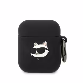 Karl Lagerfeld KLA2RUNCHK AirPods 1/2 dėklas juodas/juodas silikoninis Choupette galva 3D